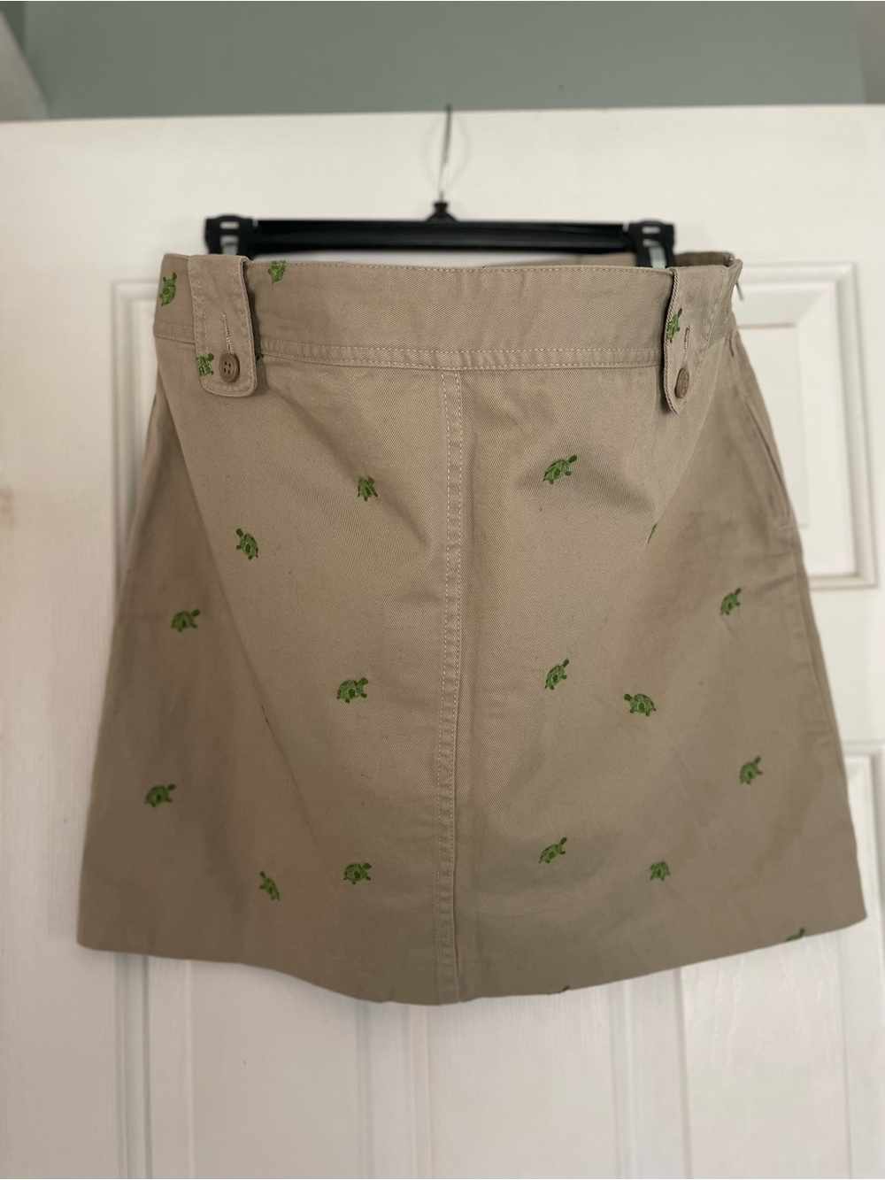 J. Crew Khaki Mini Skirt with Green Turtle Embroidery